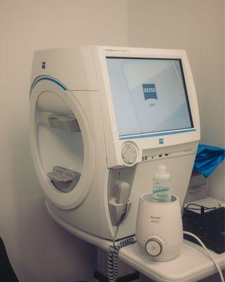 Visual field machine for testing glaucoma and other conditions (excuse the ultrasound gel, not used for this device)