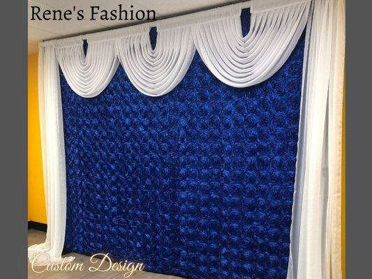 Custom Chiffon curtain valance with satin rosette  backdrop panels for wedding and special events, any size and color