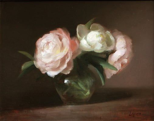 Oil Painting by Leah Lopez, "Three Peonies".