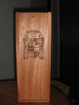 Custom wine crate with family crest