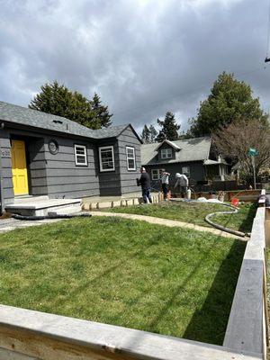 Pouring concrete patio