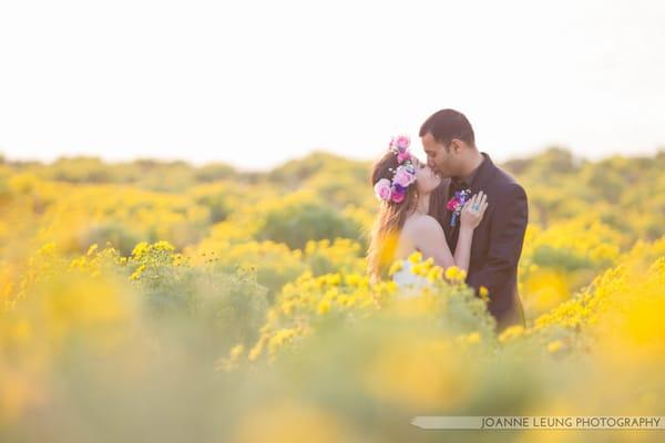 Beautiful kiss in the flower field