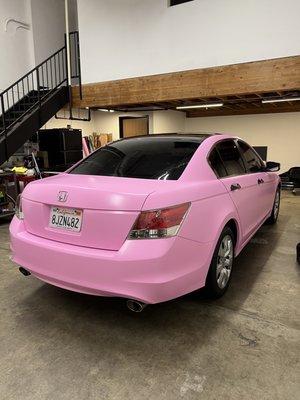 2007 Honda accord wrapped in satin pink