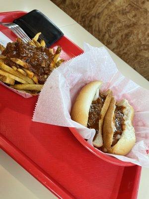 (2)Chili dogs and chili fries (regular size)