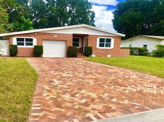 Nice autumn paver driveway.