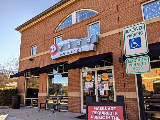 Outside Brixx Wood Fired Pizza at Meadowmont Village. I took this storefront picture on January 9, 2021.