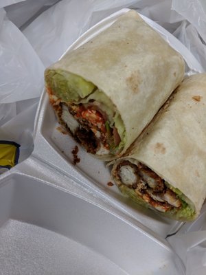 Plentiful stuffed buffalo chicken wrap, but the crisp on it was hard & dry.