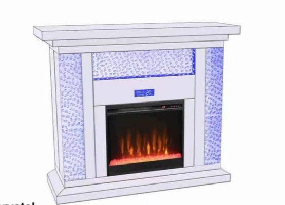 Glass mirrored glass TV stand with fireplace