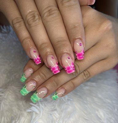 Structure gel manicure with french croc print nail art; Nail artist located in Miami, FL.