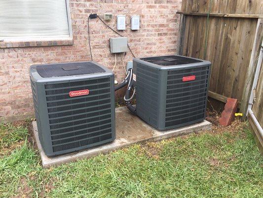 Complete install including the 4x8 concrete slab the condensers are resting on.