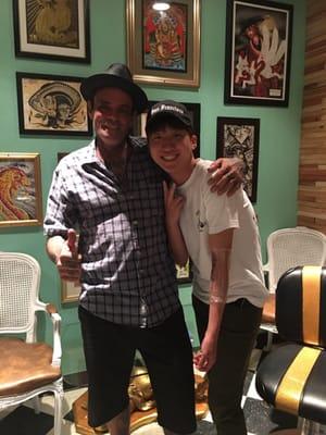 Moe and my buddy from Korea after the tattoo was finished!