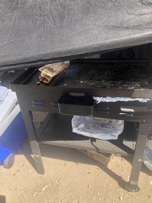 Grill behind plastic shield. Gets windy sometimes.