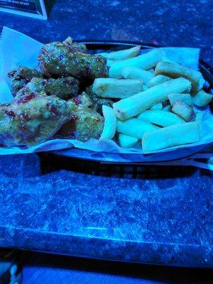 Sweet chili wings (not spicy) and fries