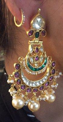 These chandbalis have amethyst and kundan n pearls set in pure silver with a real gold polish