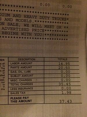 Standard oil change! Crazy prices for someone who bought their car from you!