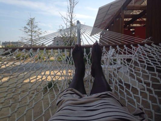 Their lounge area must have had at least 6 hammocks and twice as many big white lawn chairs with mini tables.