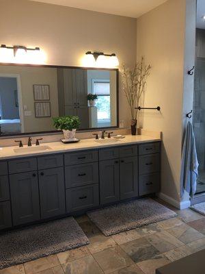 Master Bath After Double vanity replaced single vanity and toilet