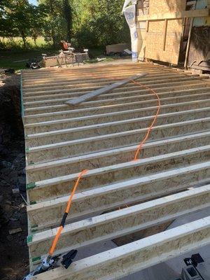 Setting floor joists on large addition!