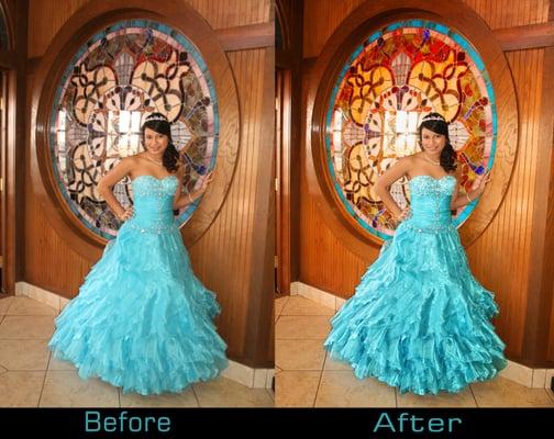 Before and after retouching