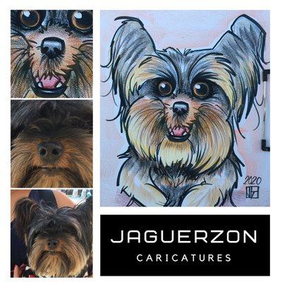 Live drawing of dog caricature.