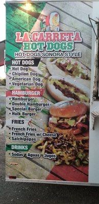 We have a variety of different hotdogs, burgers, and fries!