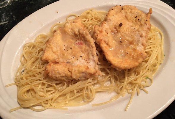 Chicken Francese with linguine - $15.95.