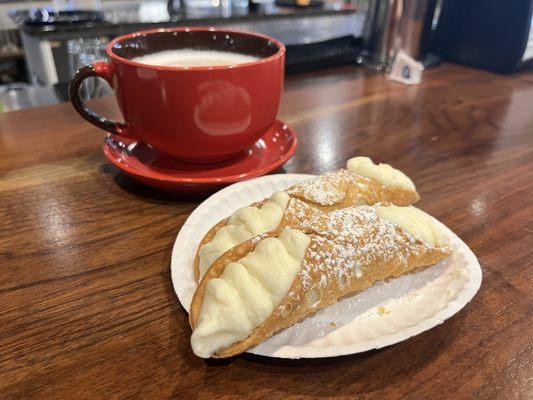 Traditional Vanilla Cannoli and Cappuccino