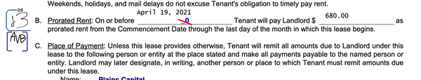 Here she forgot to write in the correct information for the first month of rent. This caused a lot of drama after all parties signed.