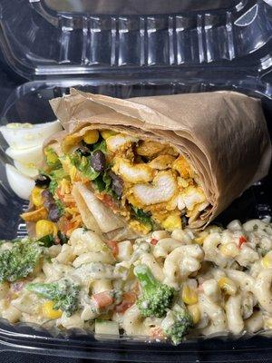 Jammin chicken wrap with a side of Mac salad.