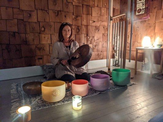 We offer group meditation and healing using Tibetan bowls, Ocean drum and more!