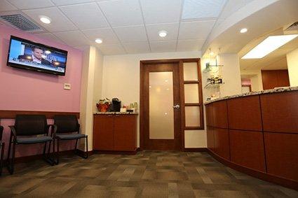 Patient waiting area and reception desk