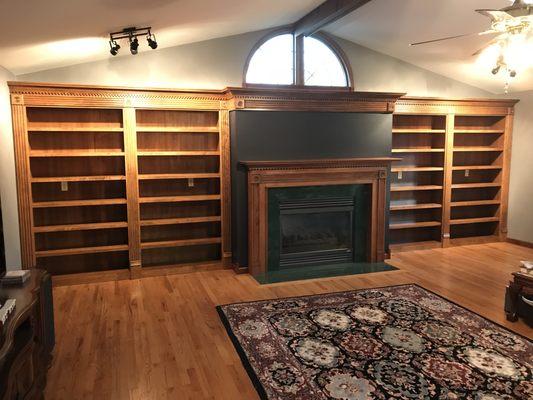 custom book shelves and Mantle