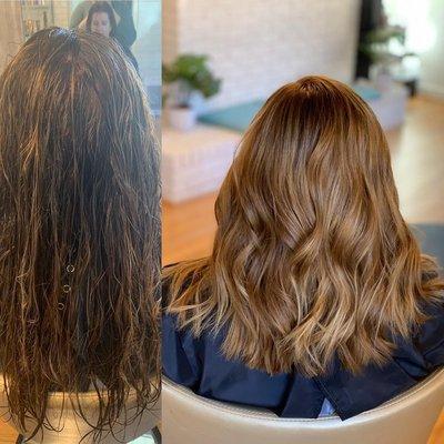 Before and after Balayage & Cut