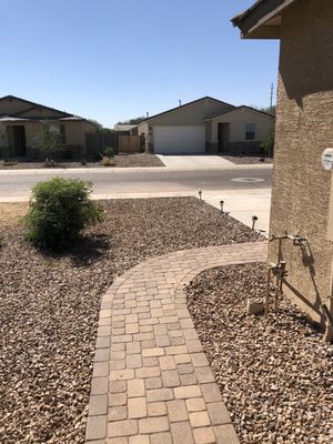 Paver walkway extended to side of driveway