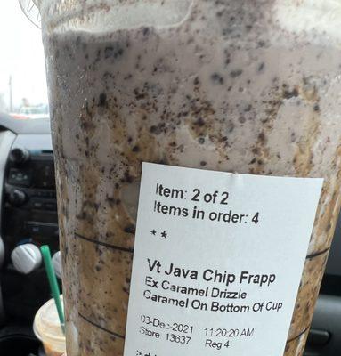 Flavor less blended ice Java chip frap sad day for coffee