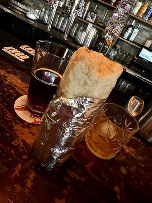 Macallan 12, Shiner Bock & a local burrito from Guadalajara Taqueria.