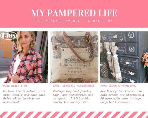 My Pampered Life boutique offers jewelry, accessories, home decor, clothing S-3X