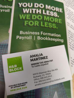 Amalia was great  percent recommend her to help anyone who still needs to do their taxes.