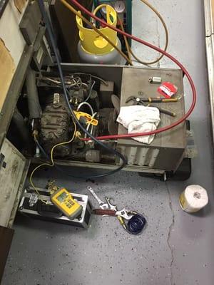 This is s freezer unit in a grocery store. After checking the unit out, it was a fairly easy fix. the unit just had too much freon.