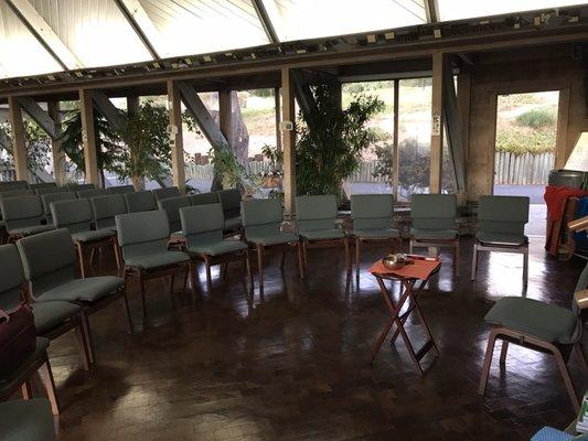 We meet in the charming Open Door United Methodist church. Meditation is done in chairs.