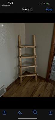 Wood cabin ladder. Hang your favorite blankets or use for displays at vendor shows.