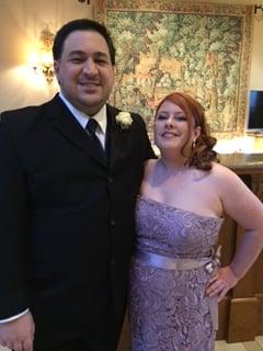 my boyfriend and I at a wedding - hair the amazing color from Anh