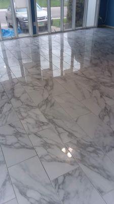 12"×24" polished porcelain from Florida Tile  installed in Casper.  Is heated.