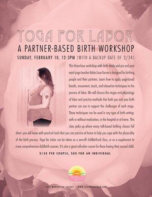 Yoga for Labor on Sunday, Feb 10th at Usha Veda Yoga in Greenpoint