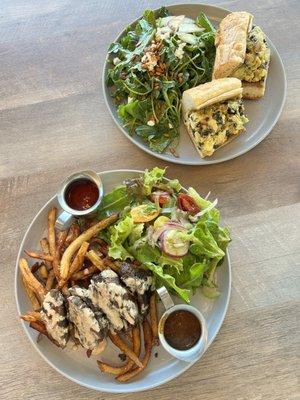 Steak frites & curry chicken sandwich