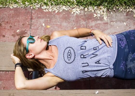 Amy rocking the "Third Eye High" tank in grey.