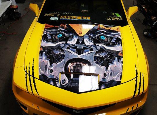 Camaro bumblebee hood wrap