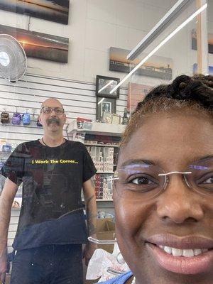 Not only does the Corner Store sells great shirts like this one he is wearing, they have other quick and easy to go food items.