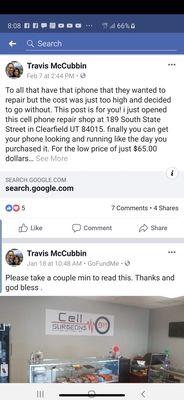 Proof of Travis on his own Facebook owning this company.