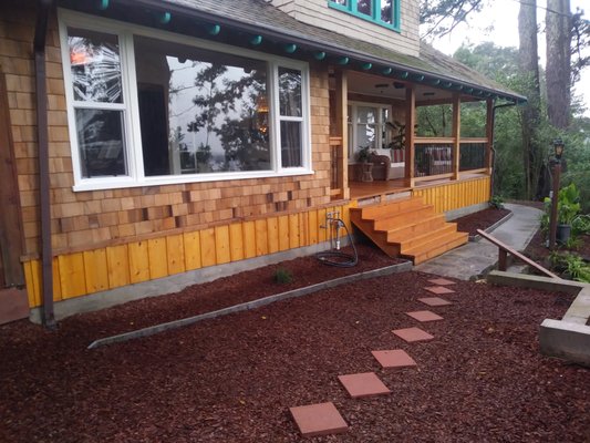 Shingles installation, windows painted and landscaping.